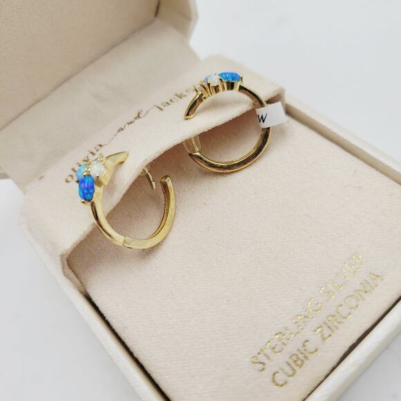 Olivia and Jackson Sterling Silver Cubic Zirconia Earrings Blue Gold Tone Boxed - Picture 6 of 10